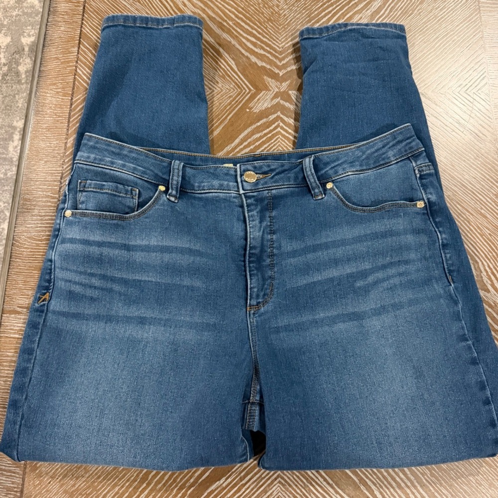 Anne Klein High Rise Skinny Ankle Jeans Medium Wash Denim Size 16W